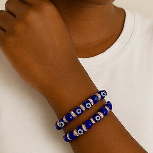 Evil Eye Stretch Bracelet: Natural Stone Beaded Protection Jewelry - NEW